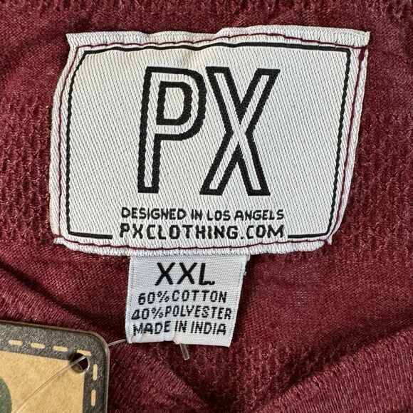 PX Clothing Mens Long Sleeve XXL Henley Waffle Knit Shirt Burgundy NWT - Picture 4 of 13